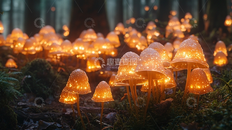 高清大图下载【趣麦麦图】发光的蘑菇森林