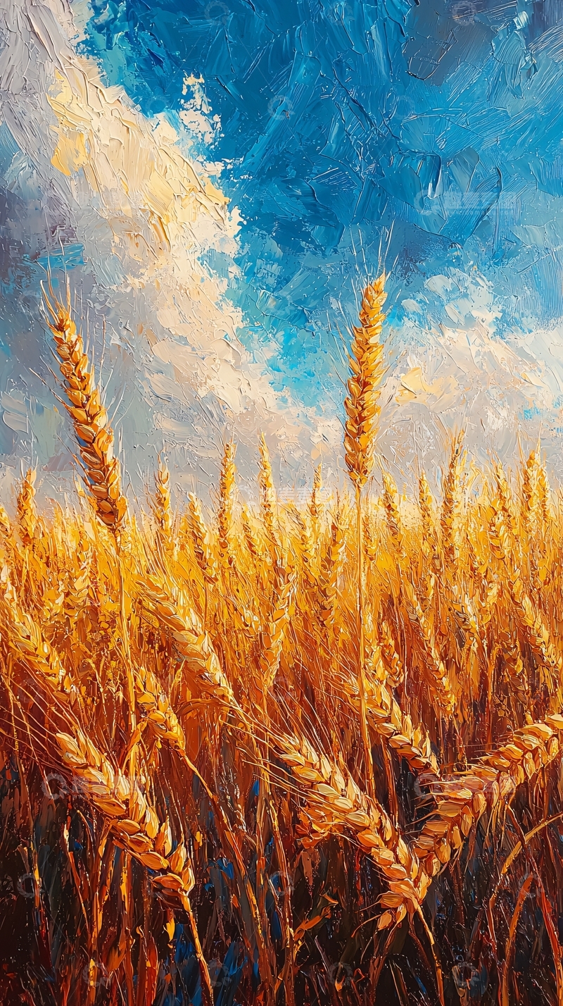 高清大图下载【趣麦麦图】金黄麦田油画风景