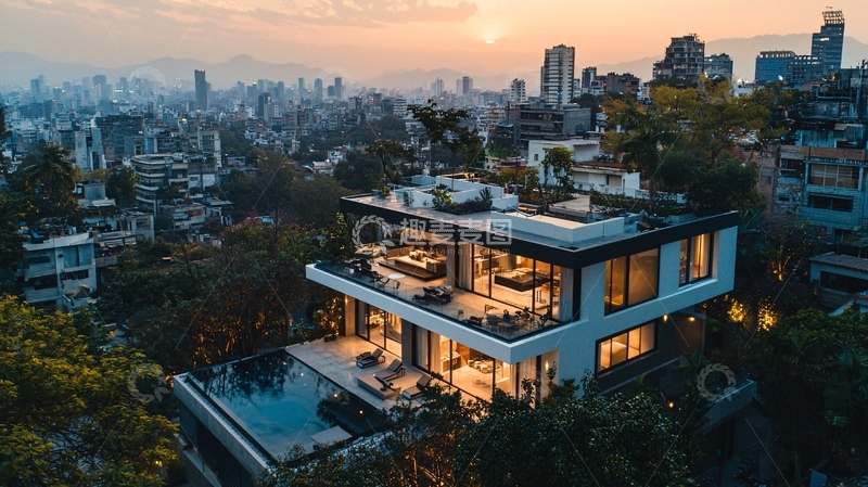 高清大图下载【趣麦麦图】城市夜景豪宅俯瞰图