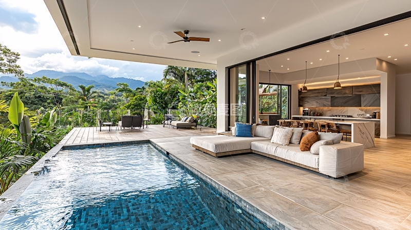 高清大图下载【趣麦麦图】现代简约别墅泳池景观