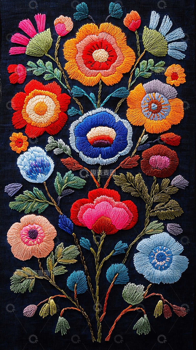 高清大图下载【趣麦麦图】彩色绣花图案