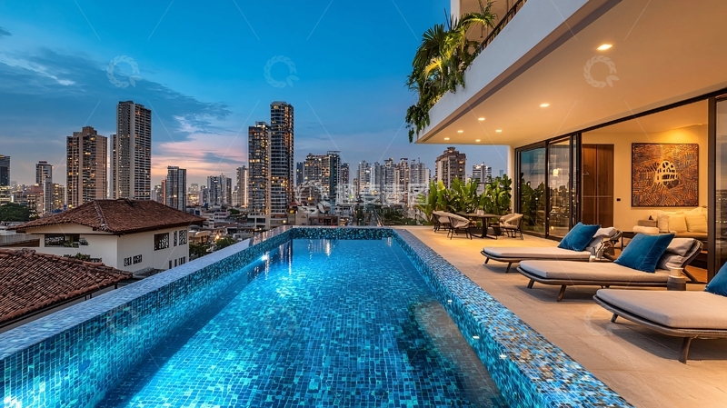 高清大图下载【趣麦麦图】城市夜景泳池别墅