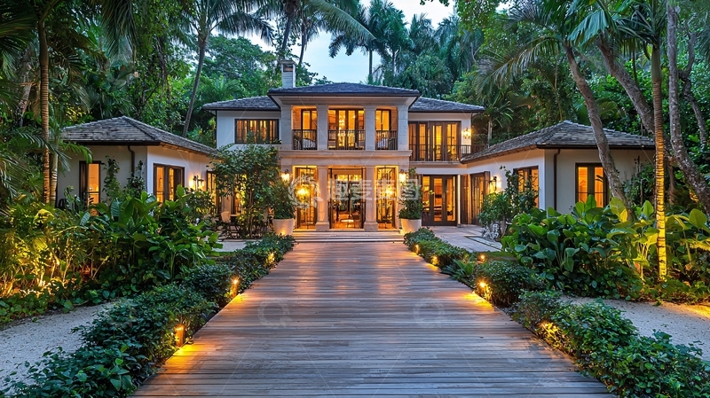 高清大图下载【趣麦麦图】热带风格别墅夜景