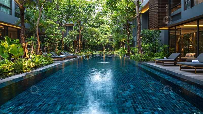 高清大图下载【趣麦麦图】绿树环绕的泳池