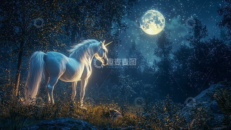 高清大图下载【趣麦麦图】月光下的独角兽