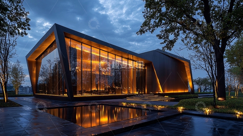 高清大图下载【趣麦麦图】夜晚灯光照射下的现代建筑