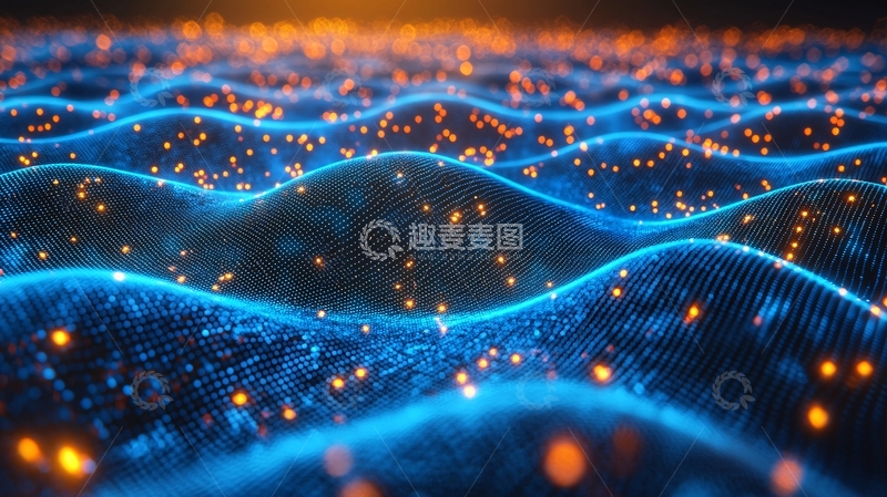 高清大图下载【趣麦麦图】蓝色波浪粒子背景