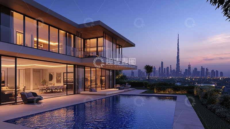 高清大图下载【趣麦麦图】迪拜豪华别墅夜景