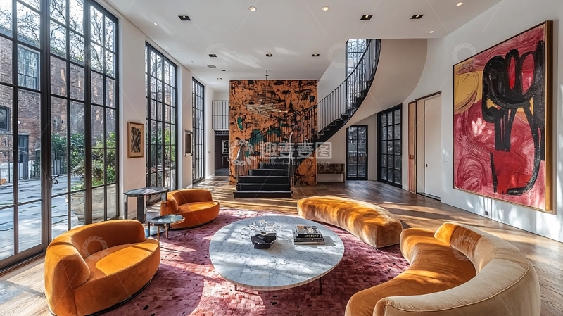 高清大图下载【趣麦麦图】现代极简风格别墅客厅