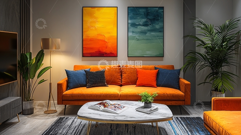 高清大图下载【趣麦麦图】橙色沙发