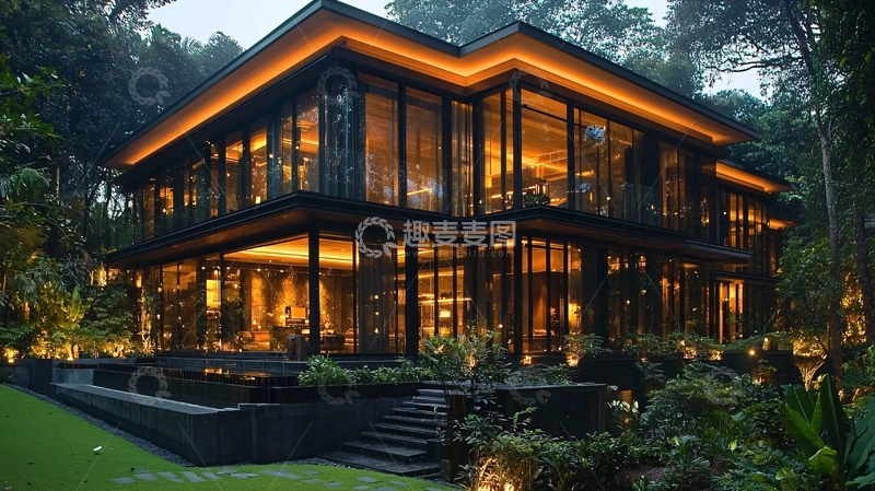 高清大图下载【趣麦麦图】现代玻璃幕墙别墅