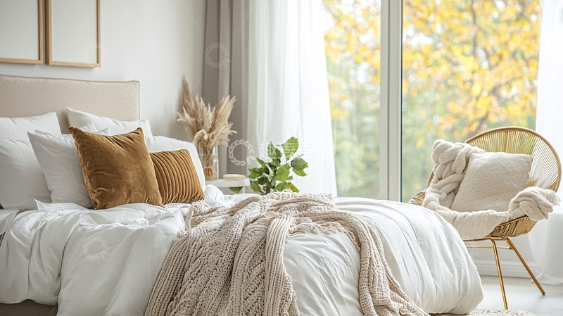 高清大图下载【趣麦麦图】极简风卧室落地窗阳光