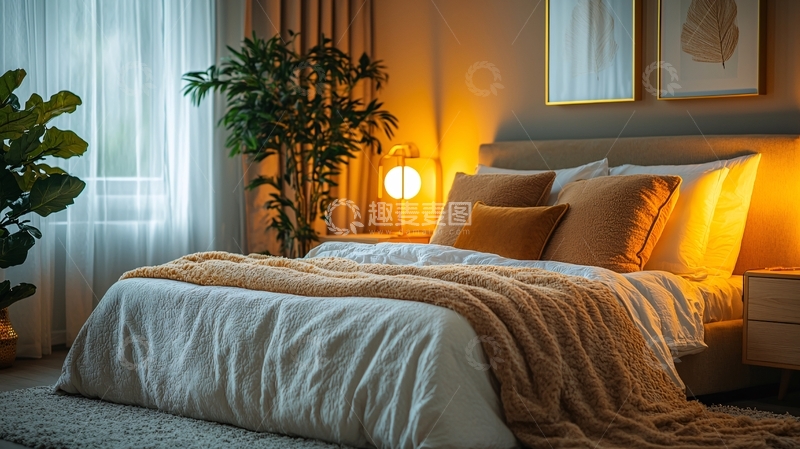 高清大图下载【趣麦麦图】温馨舒适卧室夜晚灯光