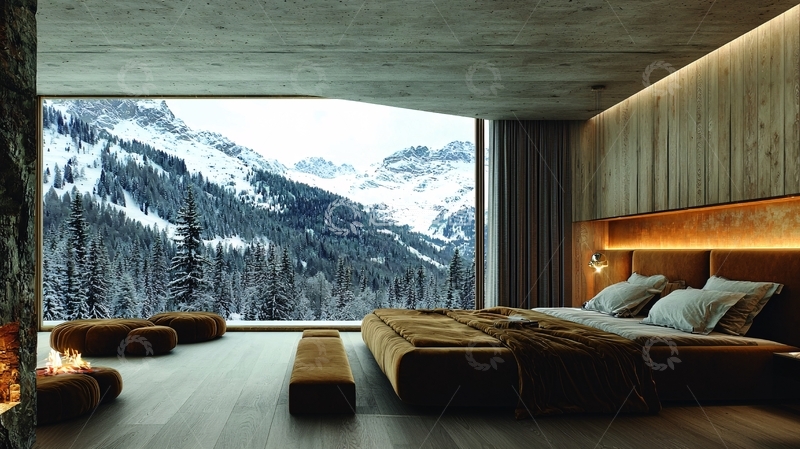 高清大图下载【趣麦麦图】极简风雪山景观卧室