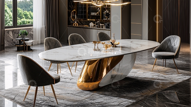 高清大图下载【趣麦麦图】轻奢大理石椭圆形餐桌