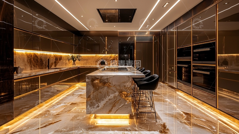 高清大图下载【趣麦麦图】奢华金色现代化厨房
