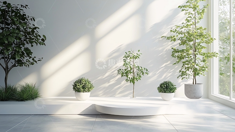 高清大图下载【趣麦麦图】极简风格室内植物展示台