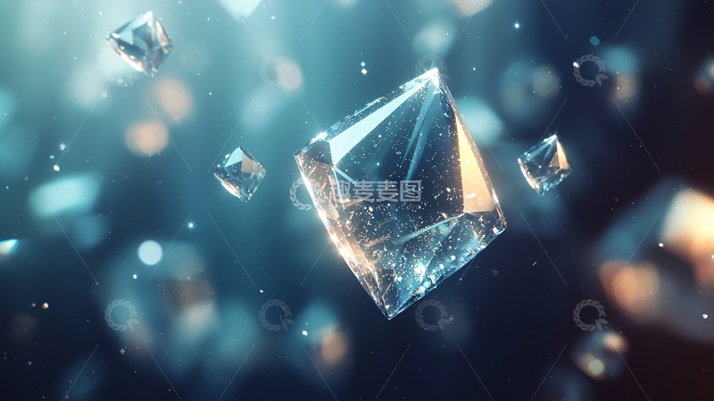 高清大图下载【趣麦麦图】蓝色背景下悬浮的晶体