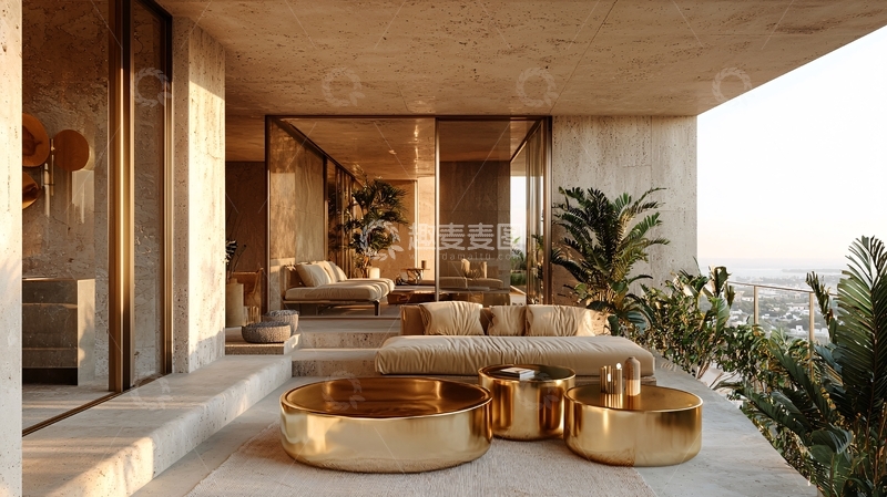 高清大图下载【趣麦麦图】米色调现代阳台休闲区
