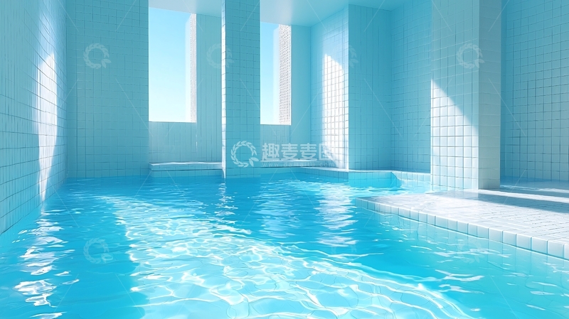 高清大图下载【趣麦麦图】蓝色瓷砖室内游泳池