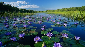 宁静祥和的紫色睡莲湖景