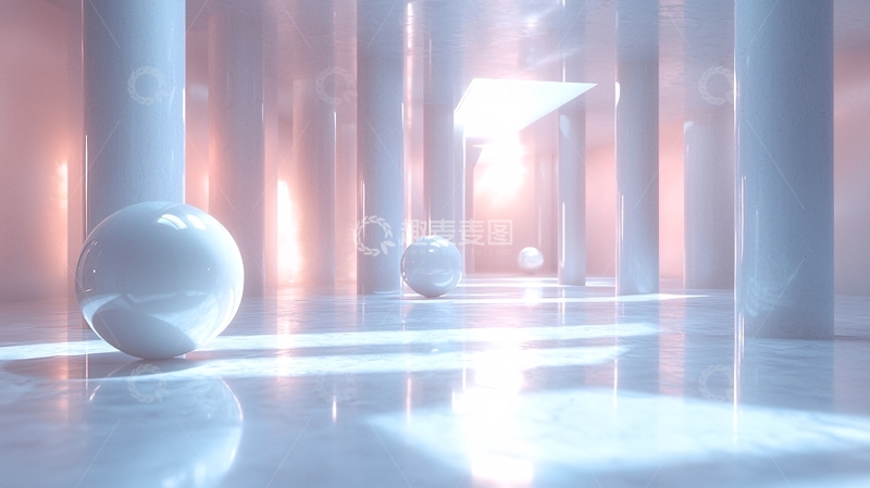 高清大图下载【趣麦麦图】光滑球体与明亮走廊