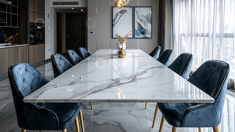 高清大图下载【趣麦麦图】现代简约长方形大理石餐桌