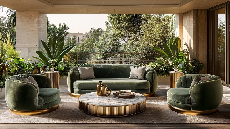 高清大图下载【趣麦麦图】户外阳台绿植沙发