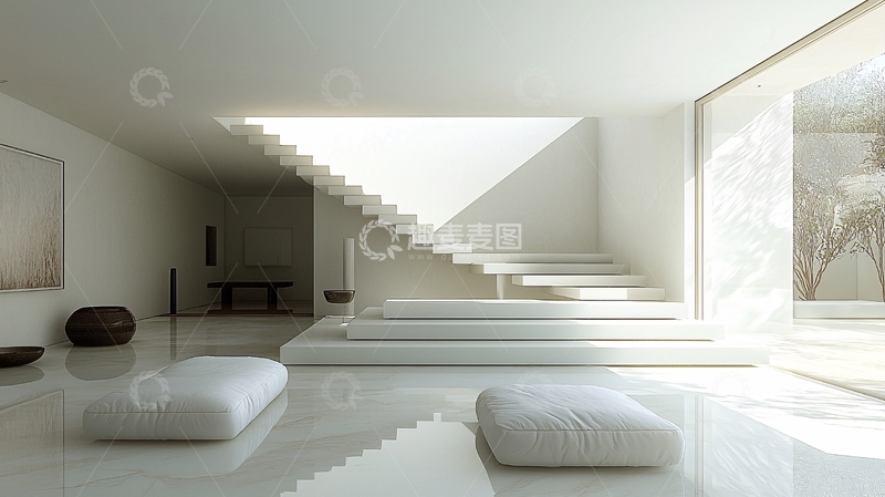 高清大图下载【趣麦麦图】极简主义白色现代住宅楼梯