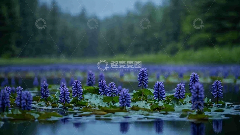 高清大图下载【趣麦麦图】湖面紫色花朵