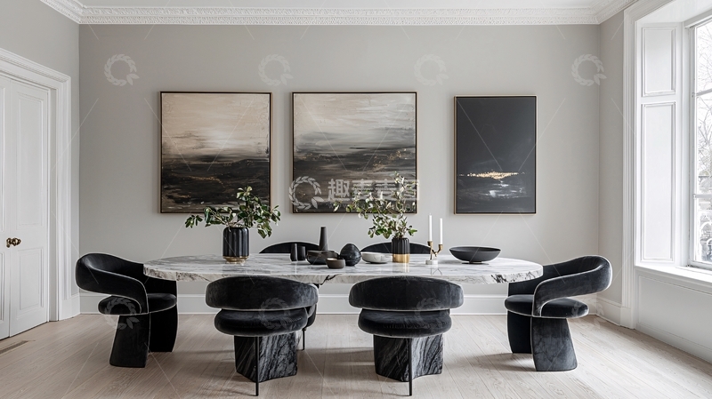 高清大图下载【趣麦麦图】极简灰色系现代餐厅