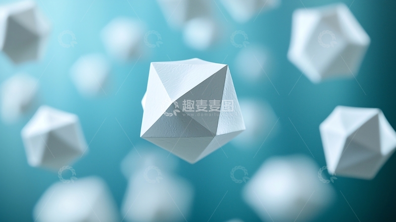 高清大图下载【趣麦麦图】蓝色背景下悬浮的白色多面体