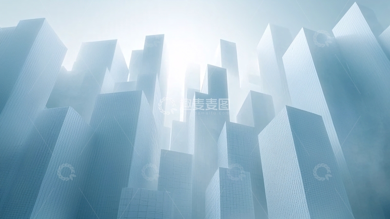 高清大图下载【趣麦麦图】极简风格蓝色城市建筑