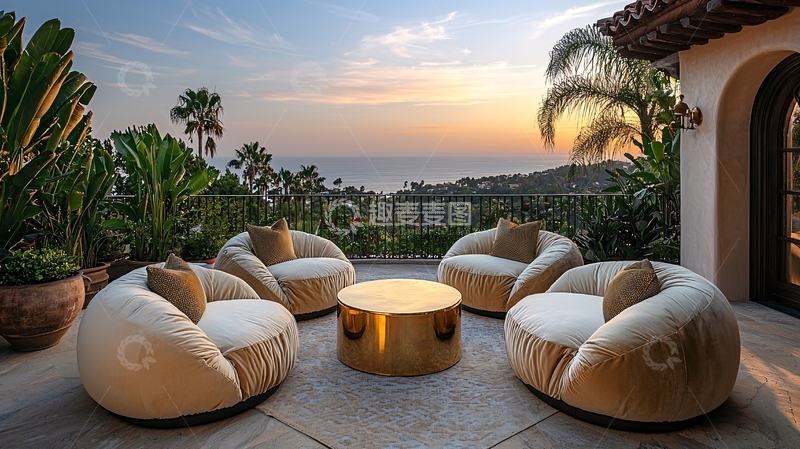 高清大图下载【趣麦麦图】海景别墅户外休闲区
