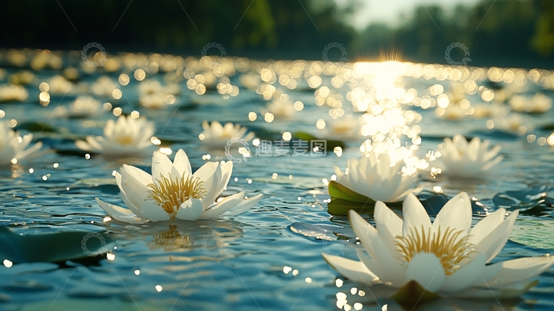 高清大图下载【趣麦麦图】水面上的白色睡莲