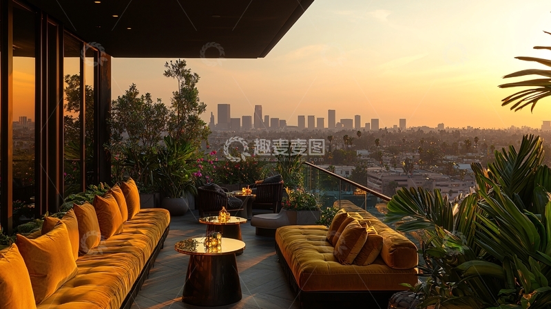 高清大图下载【趣麦麦图】黄昏城市景观阳台