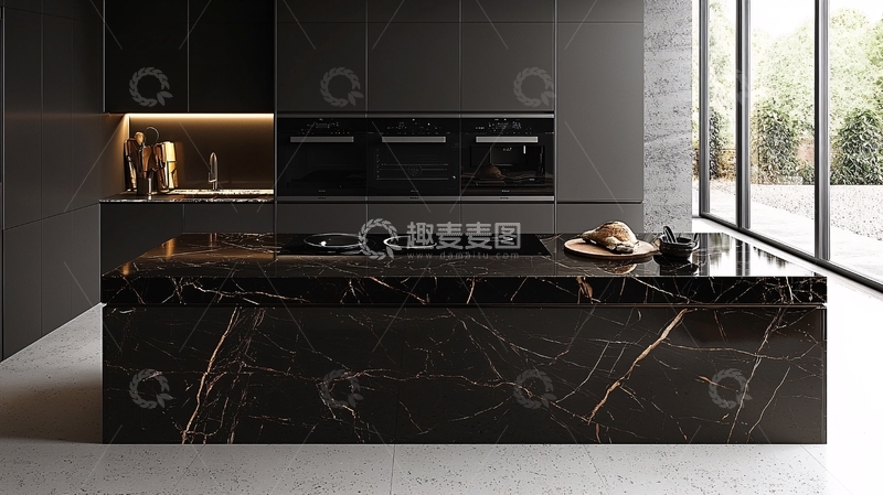 高清大图下载【趣麦麦图】黑色大理石橱柜岛台