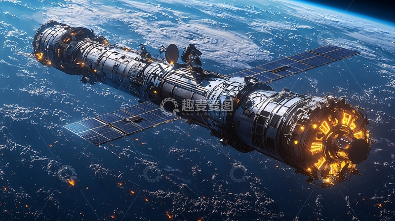 高清大图下载【趣麦麦图】太空飞船地球轨道