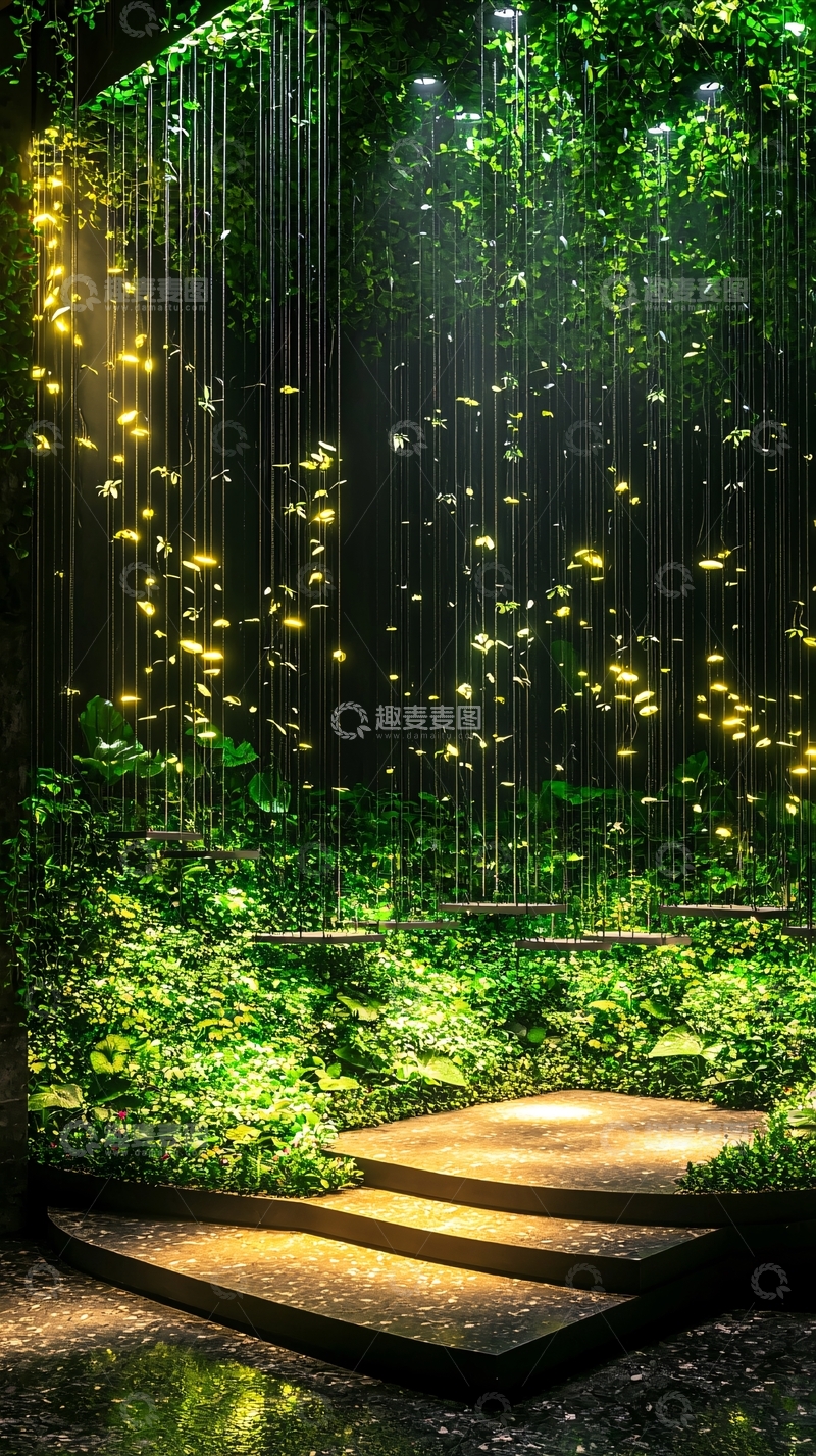 高清大图下载【趣麦麦图】绿植环绕的梦幻光影阶梯