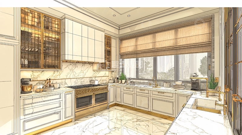 高清大图下载【趣麦麦图】轻奢欧式风格厨房设计图