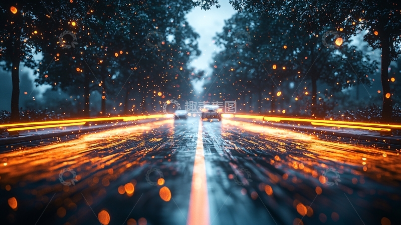 高清大图下载【趣麦麦图】雨夜公路