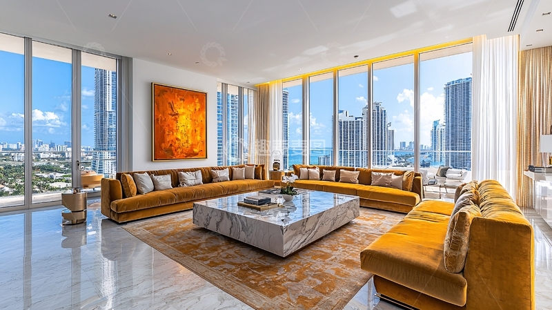 高清大图下载【趣麦麦图】现代奢华海景公寓客厅