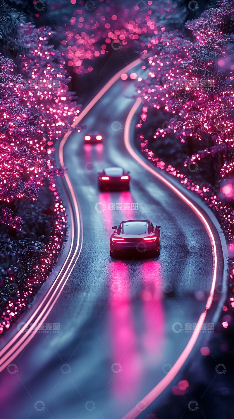 高清大图下载【趣麦麦图】粉色道路夜景