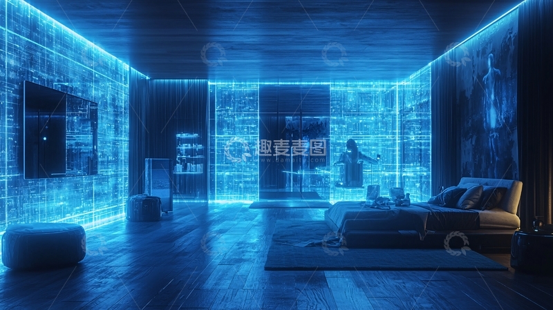 高清大图下载【趣麦麦图】蓝色科技感未来卧室