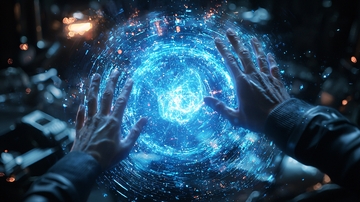 双手托起蓝色能量球