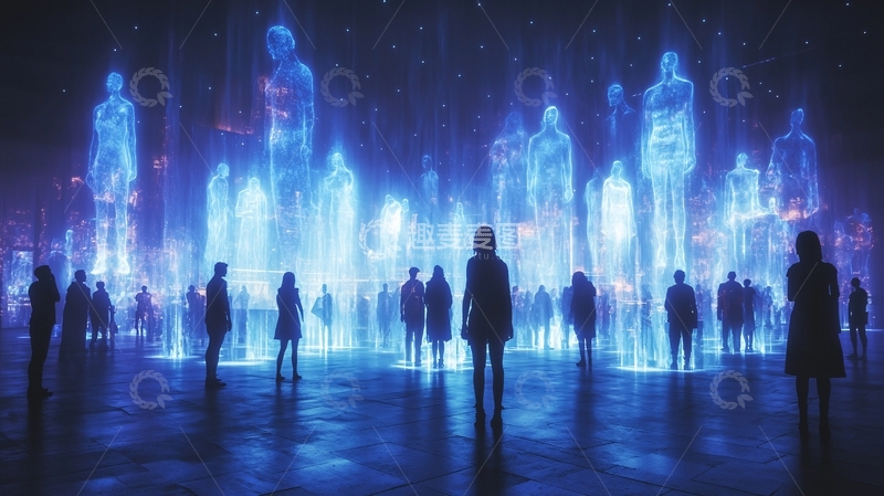 高清大图下载【趣麦麦图】光影雕塑人群夜景