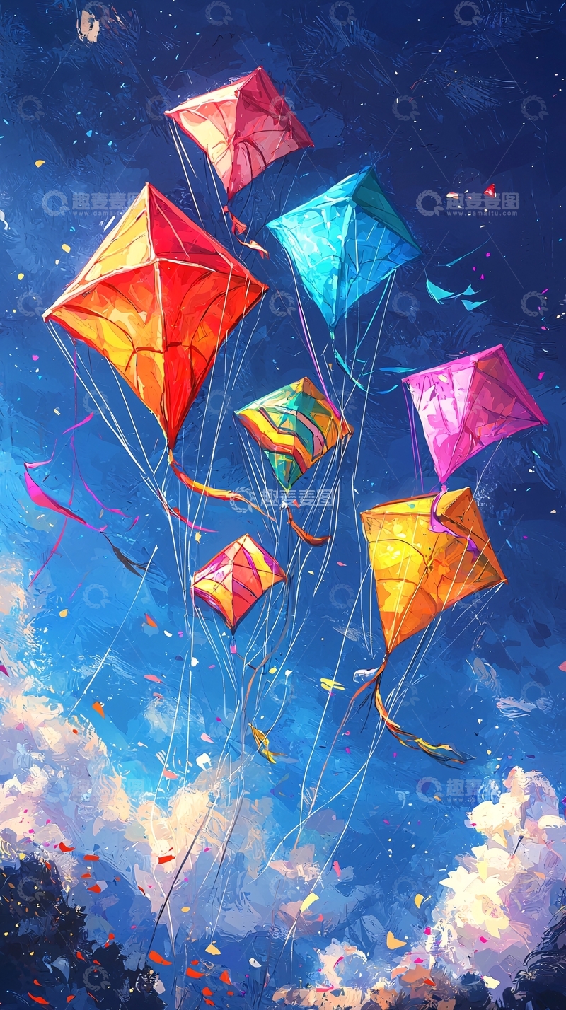 高清大图下载【趣麦麦图】彩色风筝蓝天白云