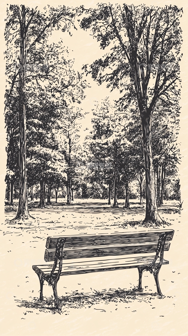 高清大图下载【趣麦麦图】公园长椅素描