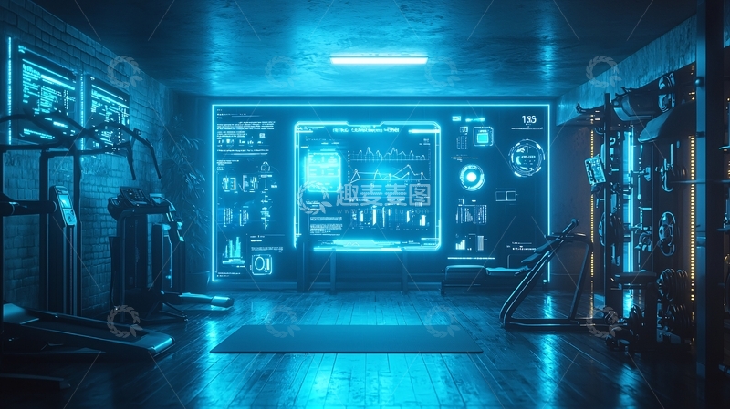 高清大图下载【趣麦麦图】蓝色科技感健身房
