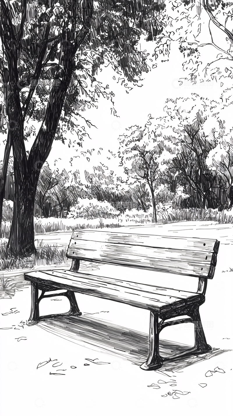高清大图下载【趣麦麦图】公园长椅素描